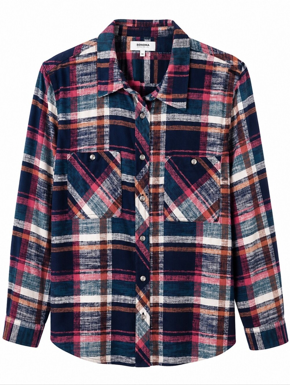 Maurices Navy, Pink & Cream Plaid Button-Down Shirt XL NEVER WORN!